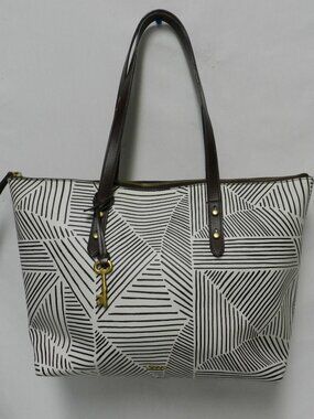 Fossil Rachel coated canvas large tote bag purse front and back Pocket zip top
